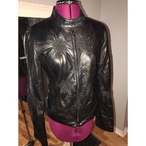 Armani Collezioni Flower Lambskin Leather Jacket